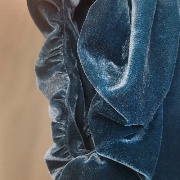 Free People Teresa Velour Green Velvet Ruffle Boho Blouse Womens Size Medium - Picture 4 of 10